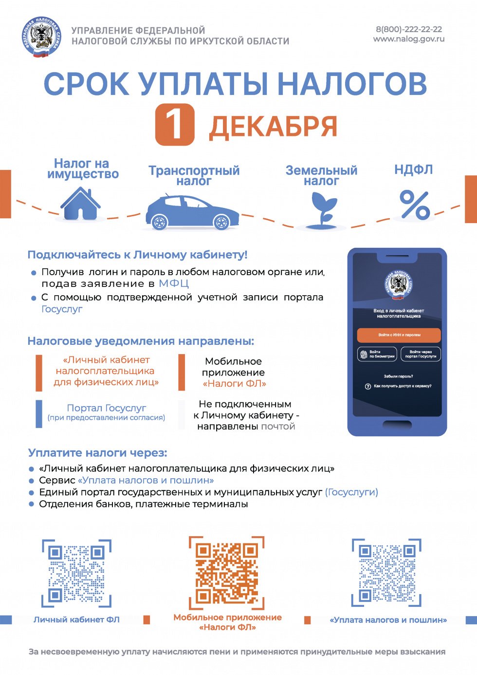 Срок уплаты налогов - 1 декабря