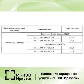 Тарифы на услугу "РТ-НЭО Иркутск"
